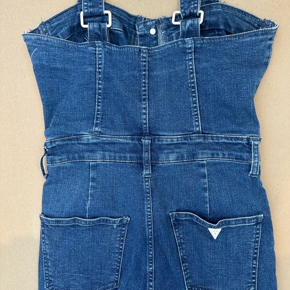 Guess Dark Blue Denim Button-Front Overalls - Picture 4 of 5